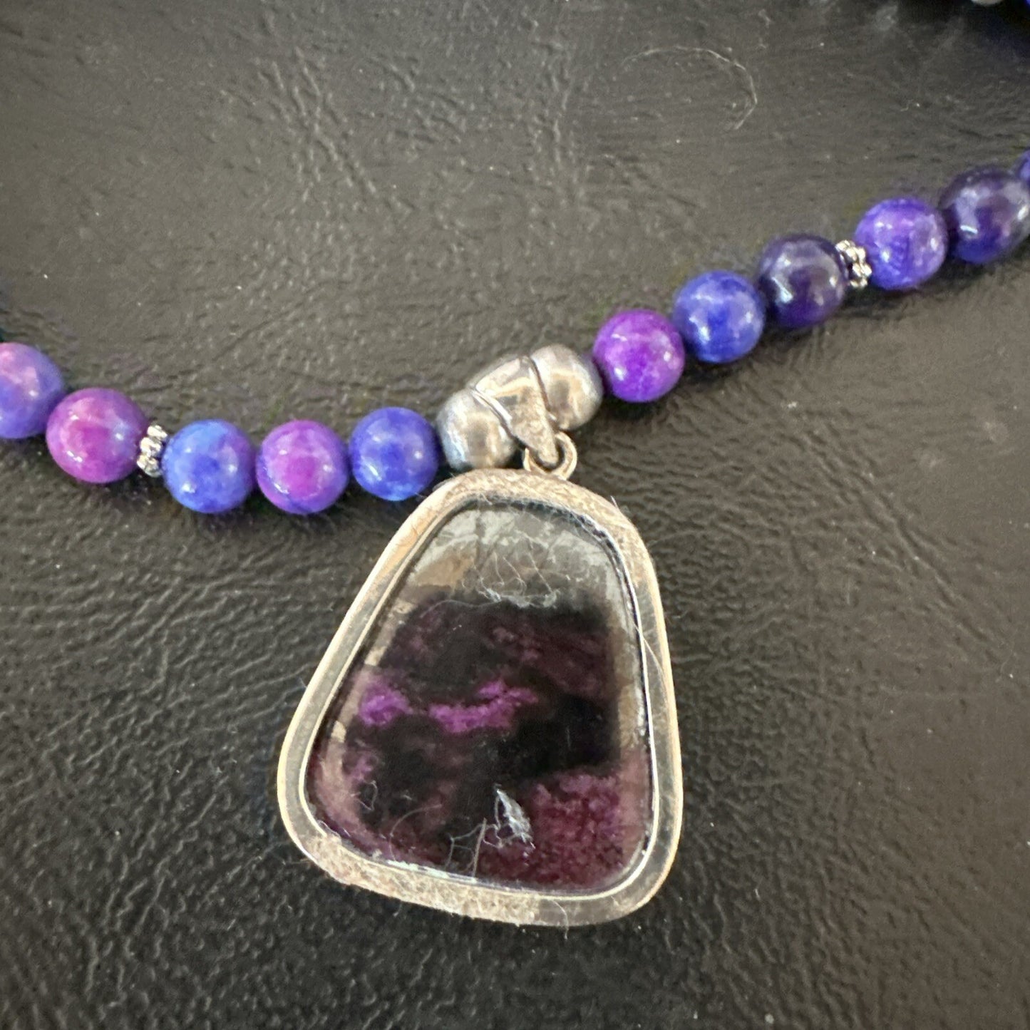 Purple Stone Pendant Navajo Pearls Sterling Silver Necklace 23" 17890