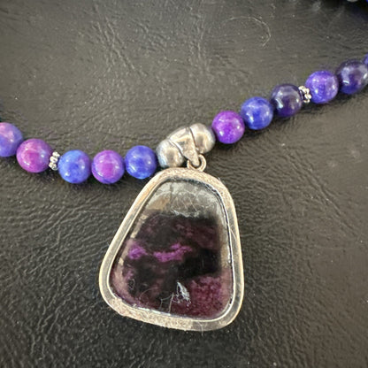 Purple Stone Pendant Navajo Pearls Sterling Silver Necklace 23" 17890