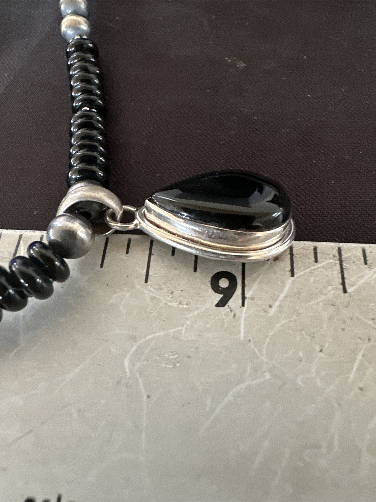 Mens Womens Black Onyx Pendant Navajo Sterling Silver Beads Necklace 18333