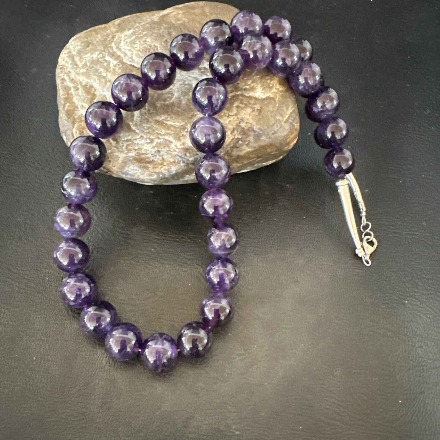12mm Purple Amethyst Southwestern Sterling Silver Necklace 19” 18619
