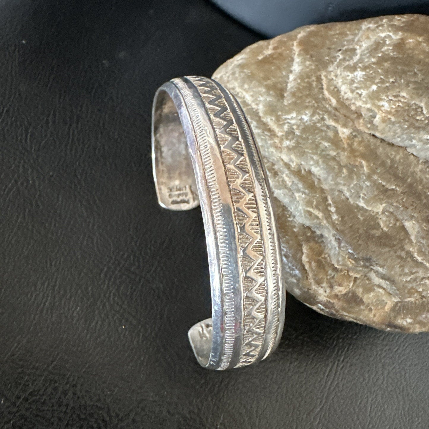 Stamped Cuff Bracelet Native American Navajo Sterling Silver 18120