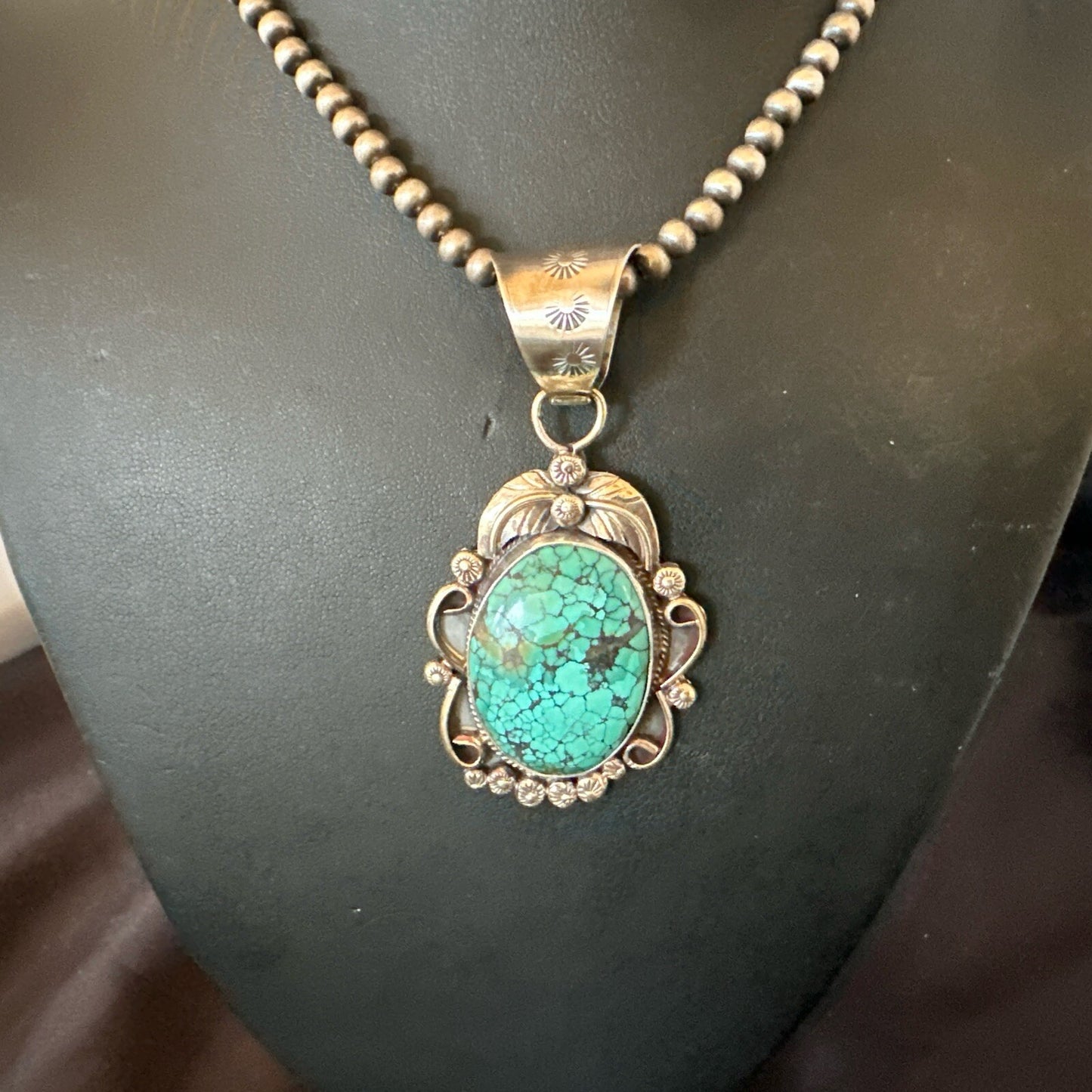 Men Women Navajo Sterling Silver Blue Spiderweb Turquoise Necklace Pendant 18094