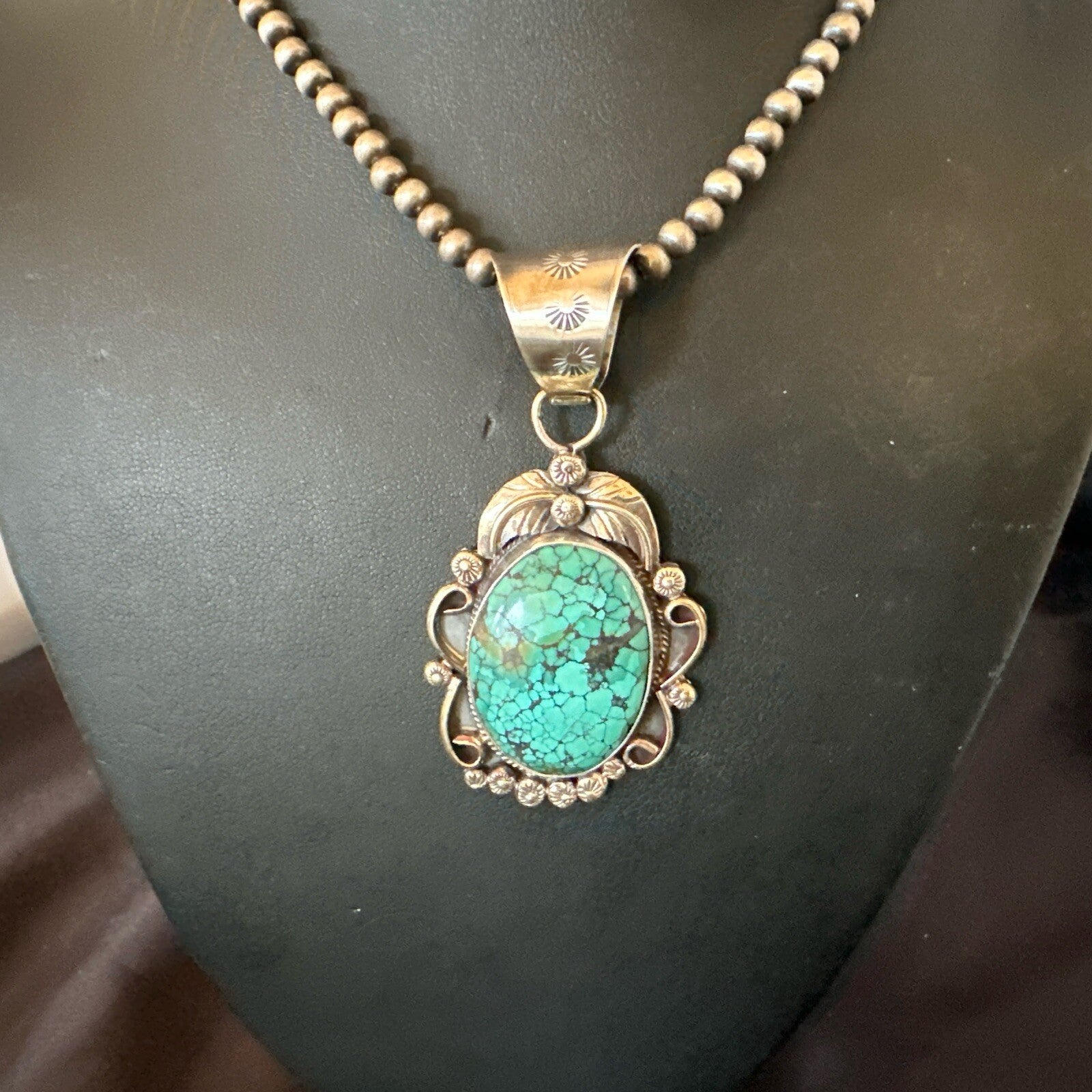 Men Women Navajo Sterling Silver Blue Spiderweb Turquoise Necklace Pendant 18094