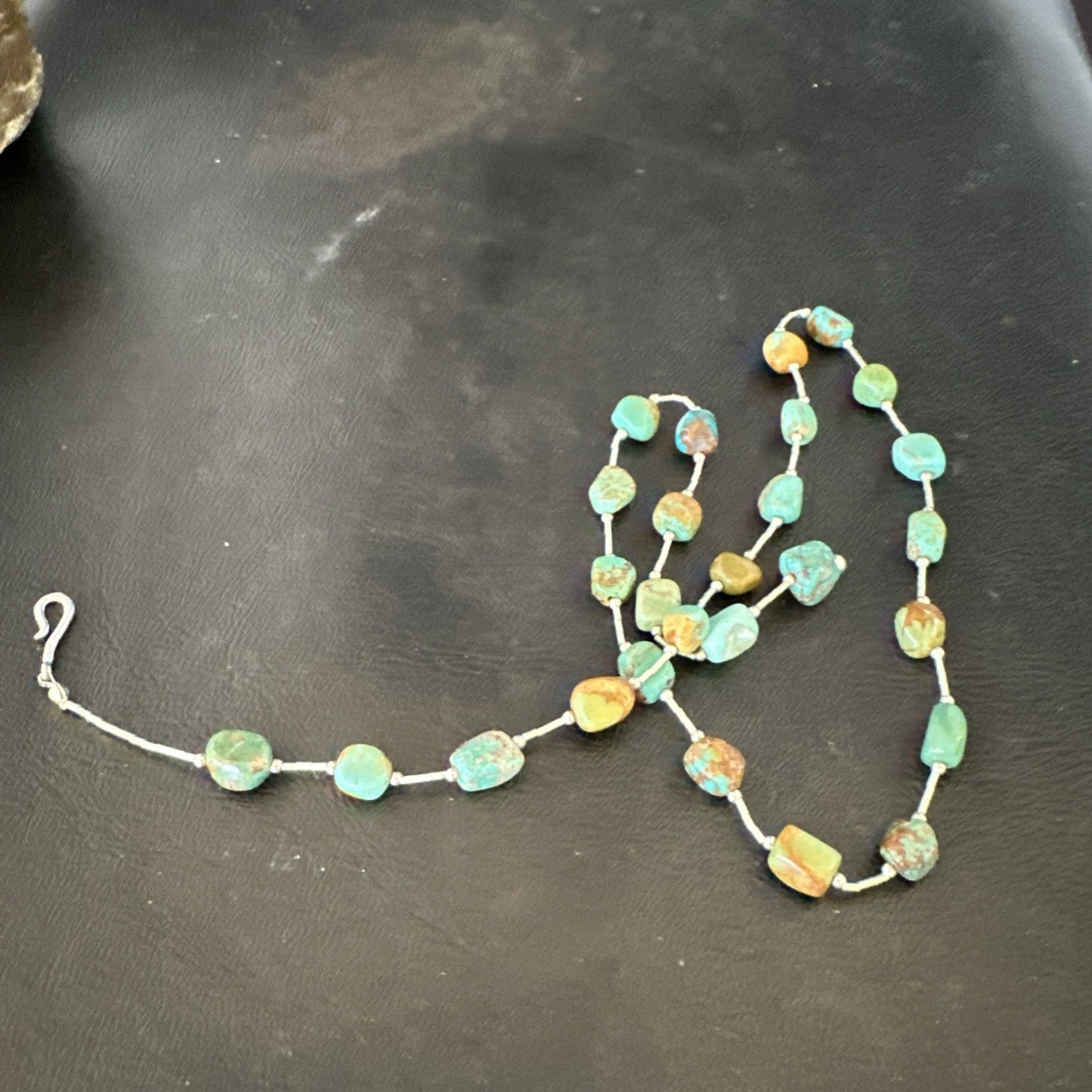 Green Turquoise Liquid Heishi Sterling Silver Nugget  20" Necklace 19046