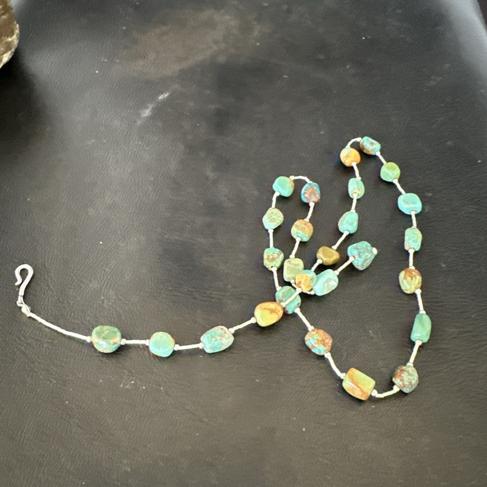 Green Turquoise Liquid Heishi Sterling Silver Nugget  20" Necklace 19046