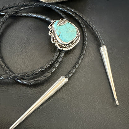 Native Mens Blue Kingman Turquoise Bolo Tie Sterling Silver Navajo 18128