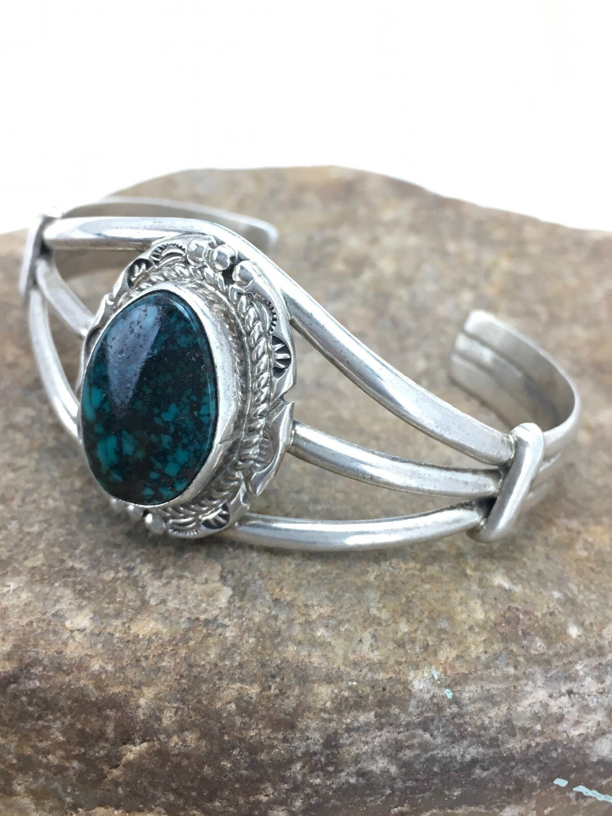 Spider Web Turquoise Navajo Indian Sterling Silver Bracelet 5" 02650