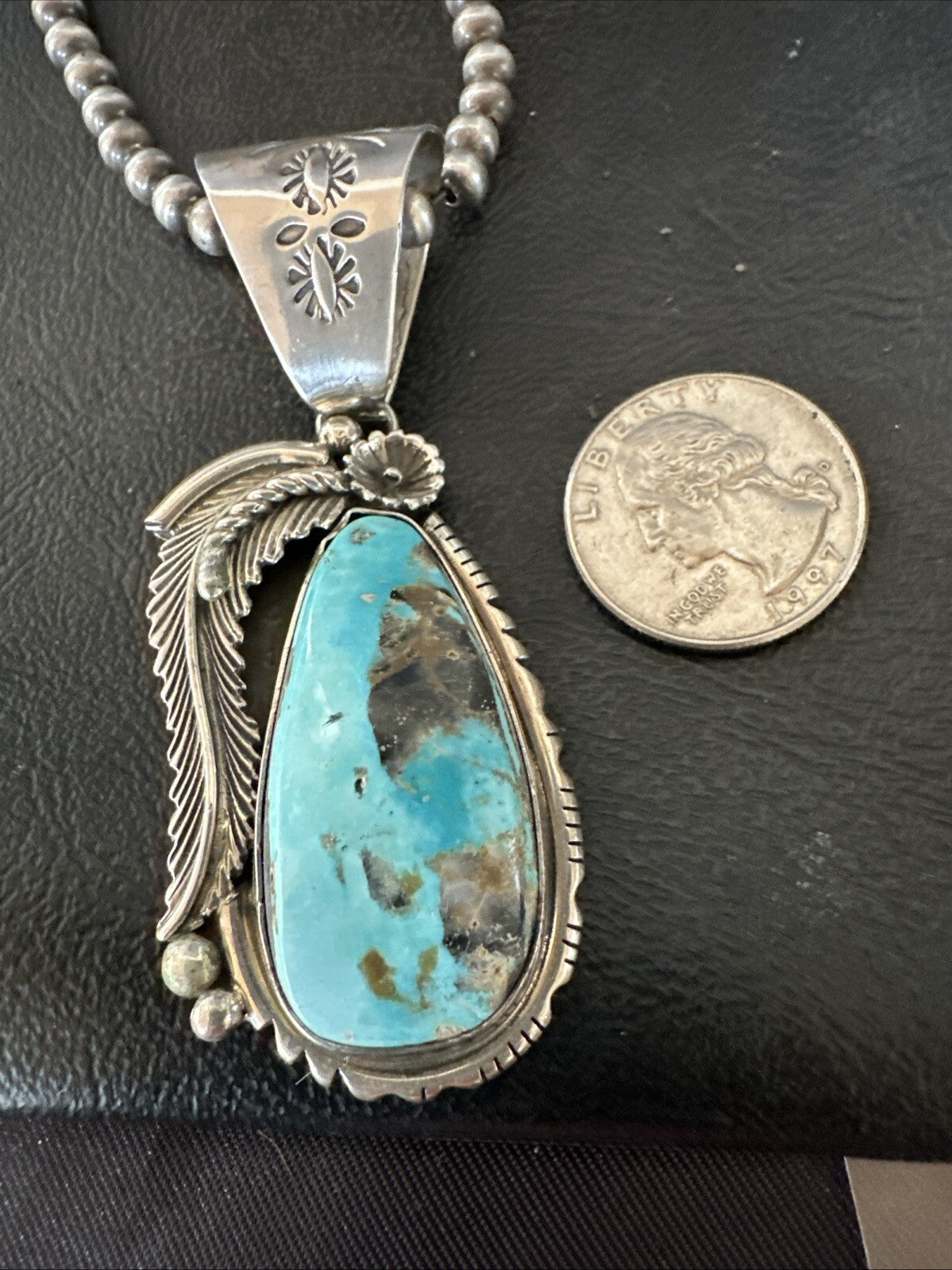 Mens Womens Blue Turquoise Pendant Sterling Silver Beads Sterling Necklace 18648