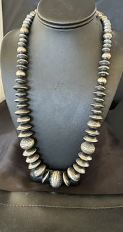 Handmade Bench Navajo Pearls Bead Necklace 25" | Sterling Silver | Authentic Native American Handmade | 18176