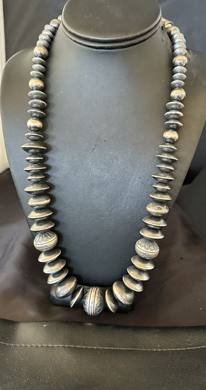 Handmade Bench Navajo Pearls Sterling Silver Bead Necklace 25” 18176