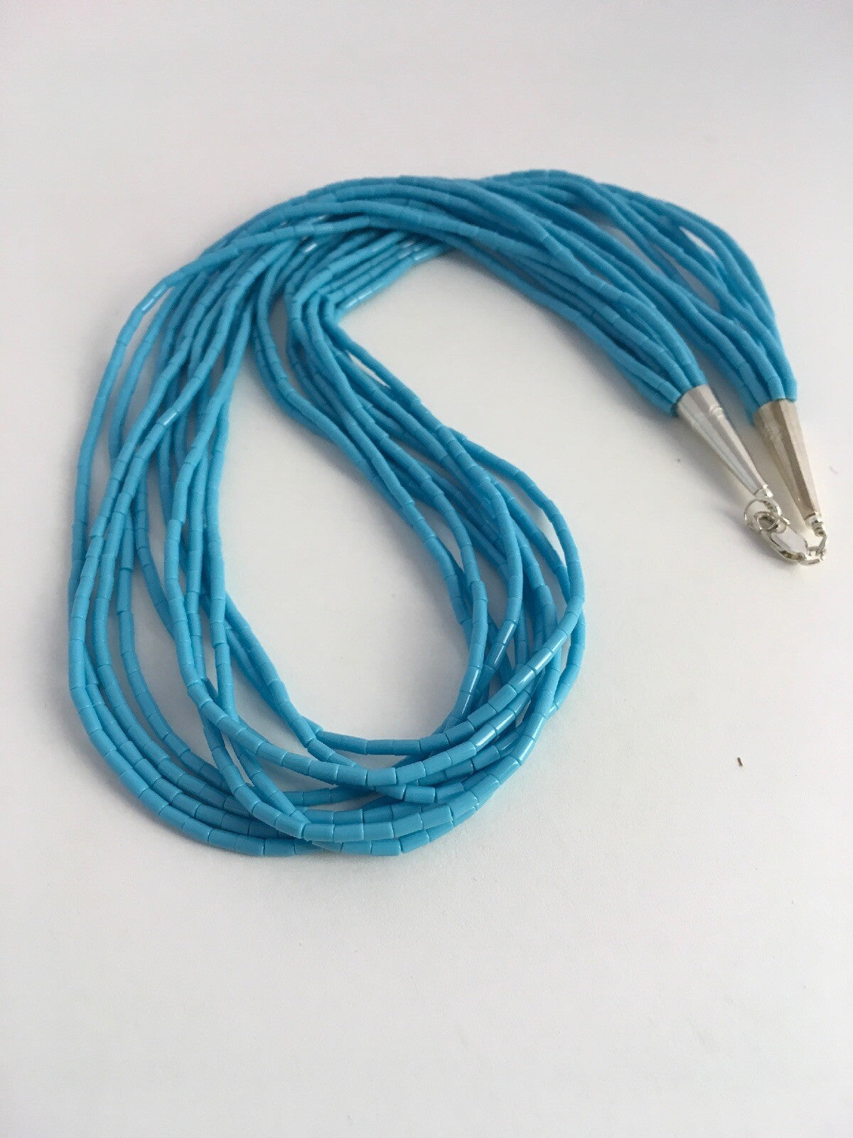 Native Blue Turquoise Heishi 10 Strand Sterling Silver Necklace 19" 08872