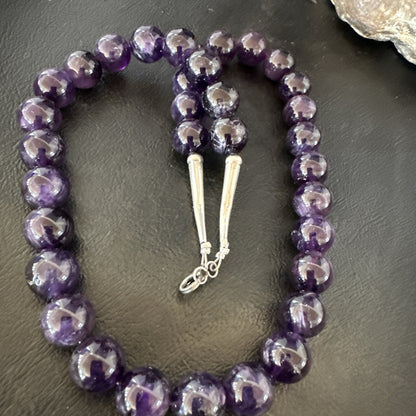 12mm Purple Amethyst Southwestern Sterling Silver Necklace 19” 18619