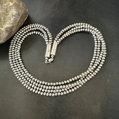 4mm Sterling Silver 4 Strand Bib 16-19”Navajo Pearls Cone Necklace 19397