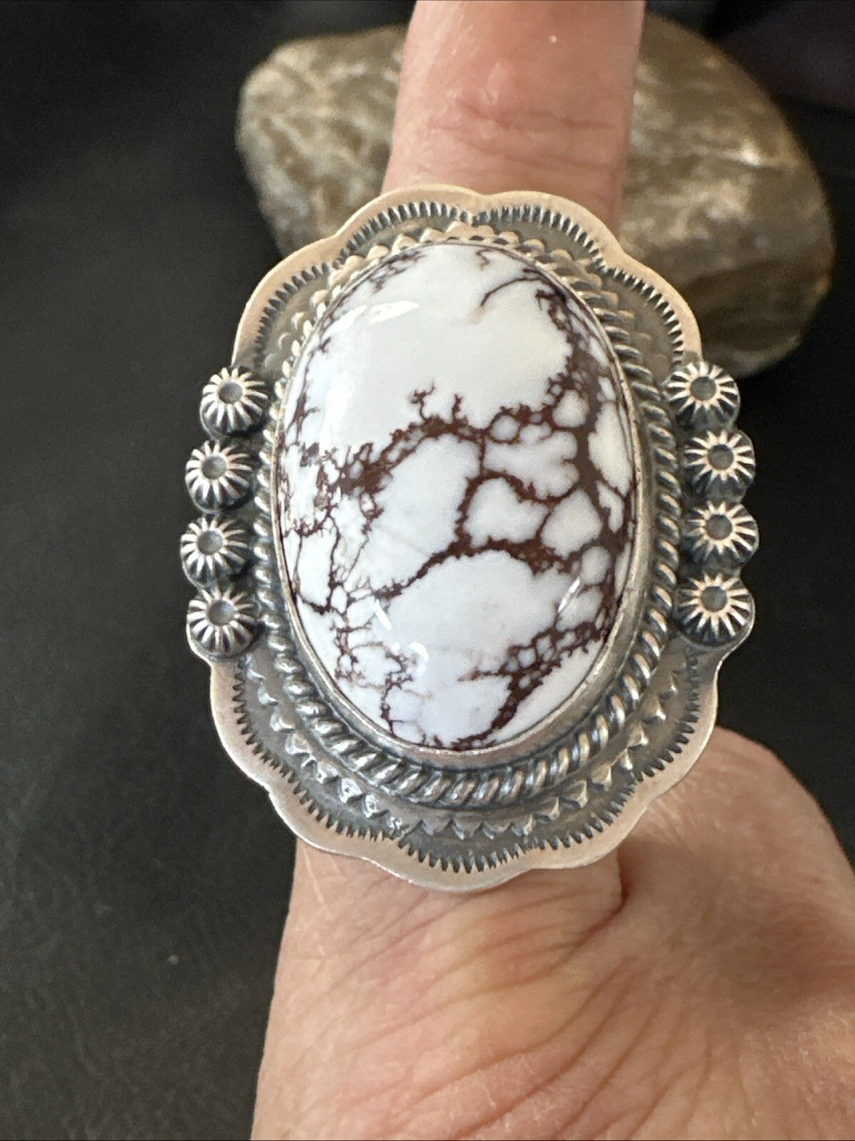 Mens Womens Wild Horse Turquoise Navajo Sterling Silver Ring Sz 8 18723