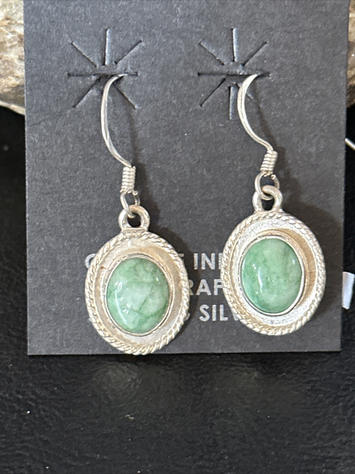 Navajo Green Turquoise Sterling Silver Dangle Earrings 14780