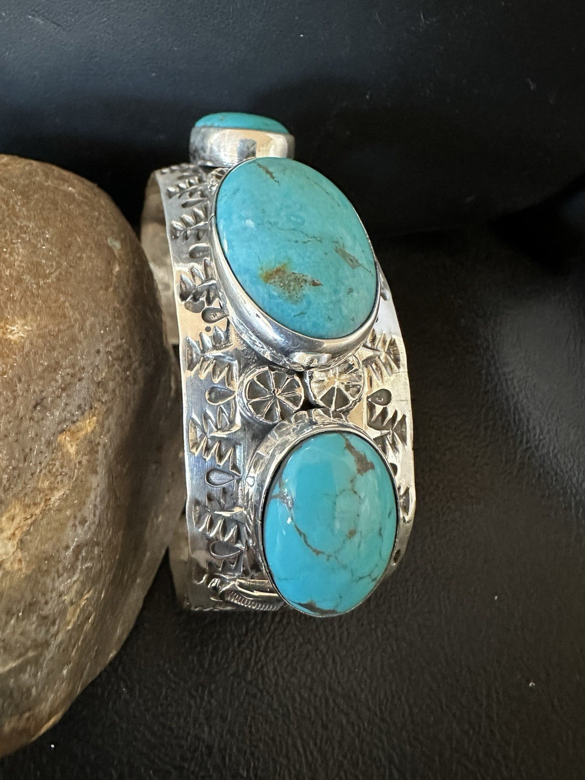 Mens Blue Kingman Turquoise Navajo Sterling Silver Cuff Bracelet 7.5" 19430
