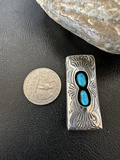 Mens Blue Turquoise Navajo Stainless Stamped Silver Money Clip 19366