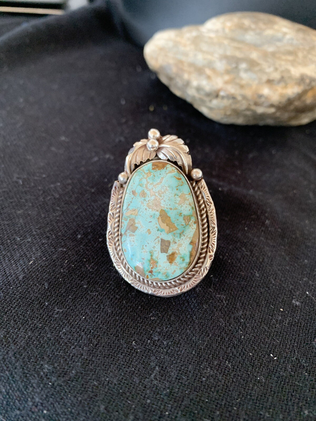 Mens Navajo Sterling Silver Blue Green Royston Turquoise Ring Size 9 19286