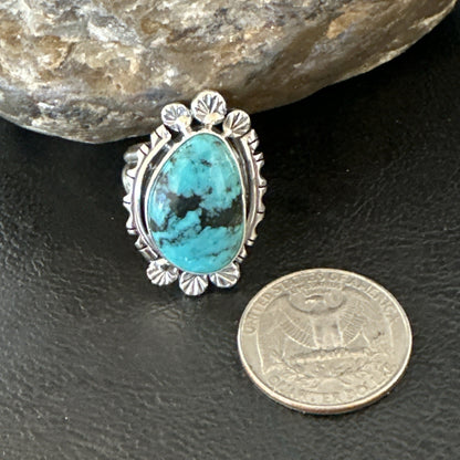 Yazzie Handmade Navajo Sterling Silver  Blue Kingman Turquoise Ring Size 8 19625