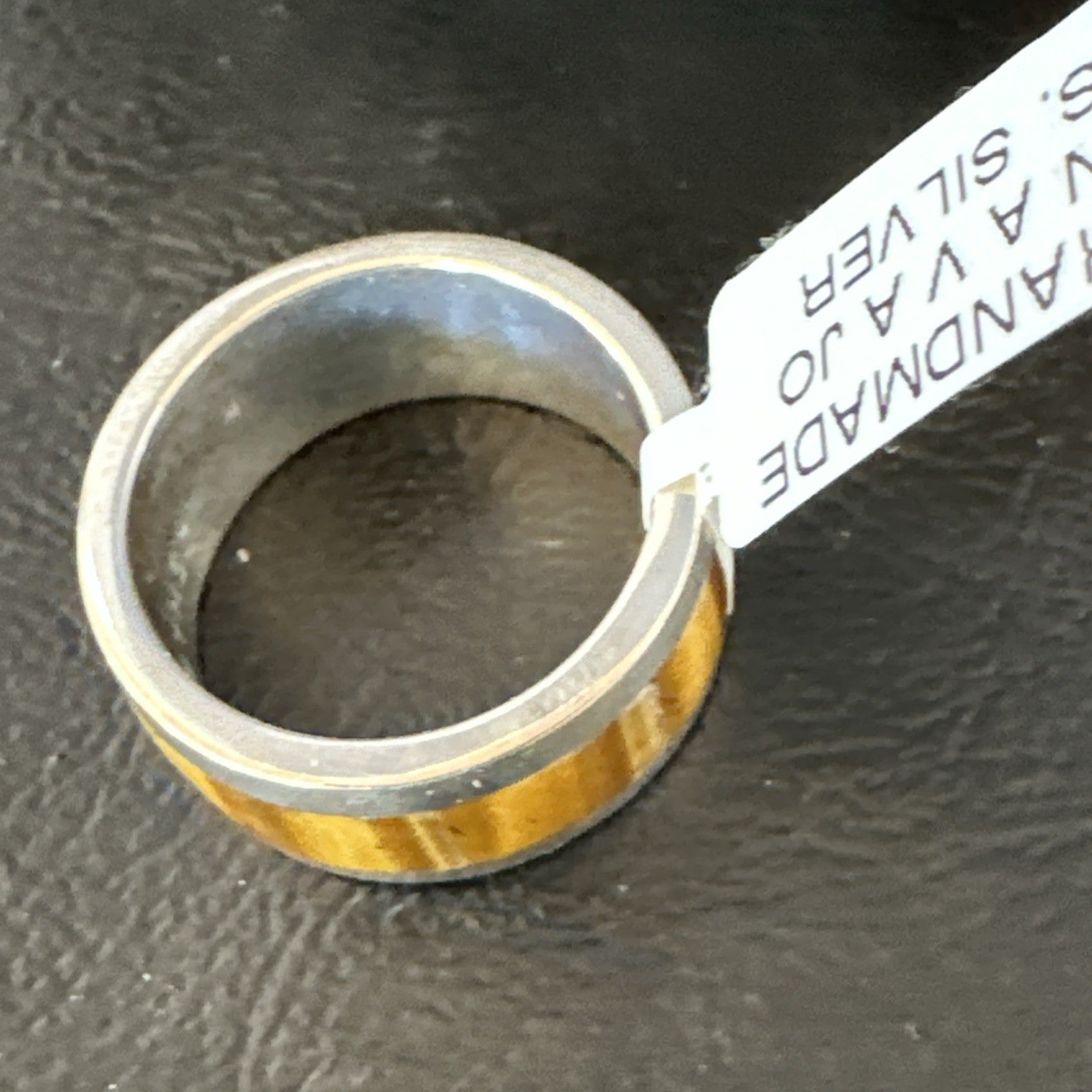 Infinity Mens Coffee Tigers Eye Navajo Sterling Silver Inlay Ring Size 10 19049