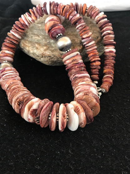 Purple Spiny Oyster Navajo Pearls Sterling Silver Native American Necklace 08485