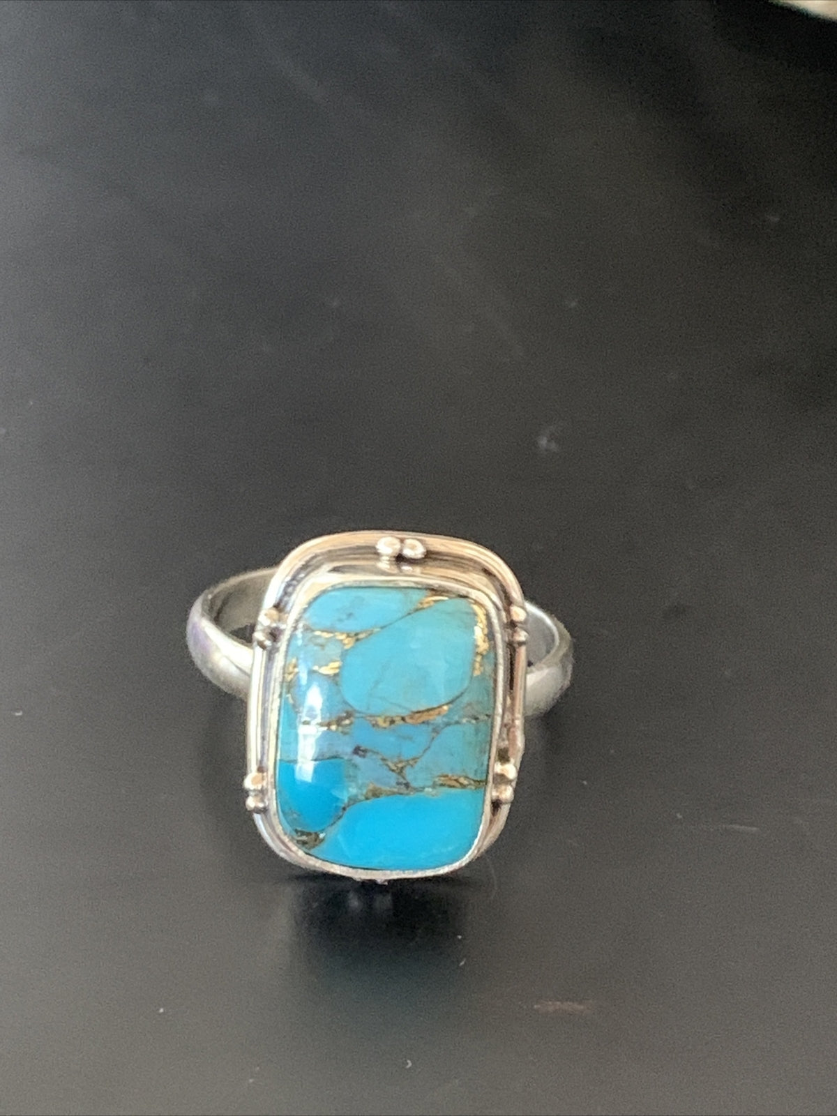 Native Mohave Navajo Sterling Silver Blue Turquoise Ring Size 7 11422