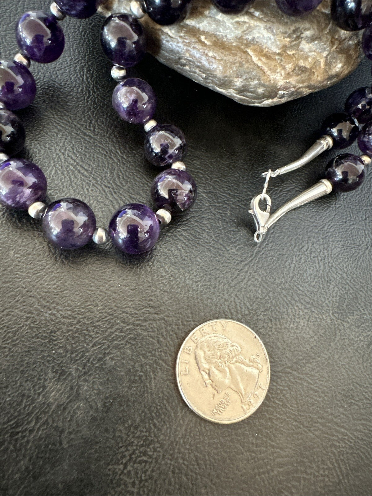 12mm Purple Amethyst Navajo Sterling Silver Necklace 21” 18304