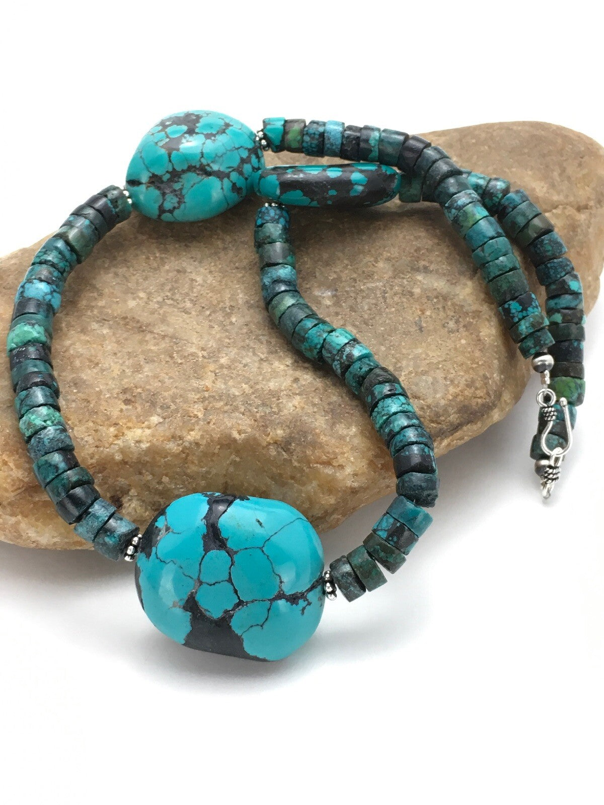 Turquoise Heishi Chunky Navajo Sterling Silver Necklace 20" 02959