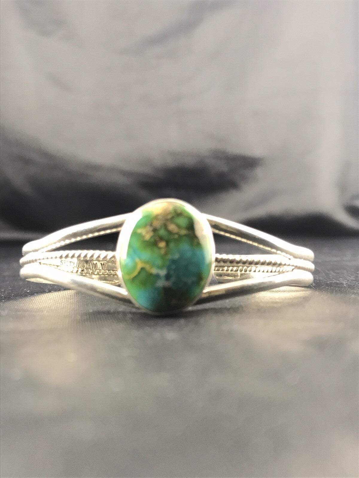 Native American Indian Turquoise Navajo Sterling Silver Bracelet 4549