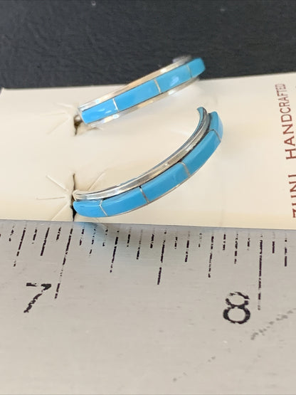 Sleeping Beauty Turquoise Zuni Sterling Silver Inlay Earrings 1610