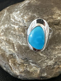 Women's Blue Kingman Turquoise Ring Size 7.5 | Sterling Silver | Authentic Native American Handmade | 17683