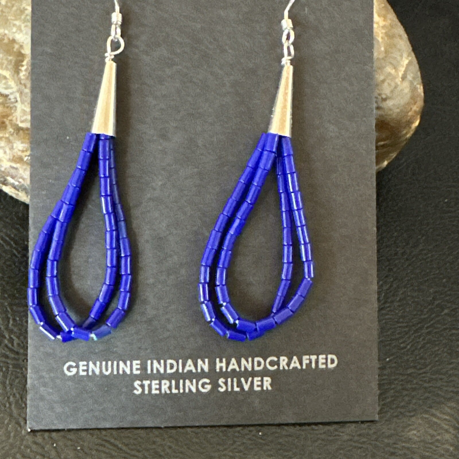 Blue Lapis 2S Heishi Liquid Sterling Silver Dangle Earrings 17888