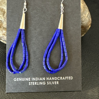 Blue Lapis 2S Heishi Liquid Sterling Silver Dangle Earrings 17888