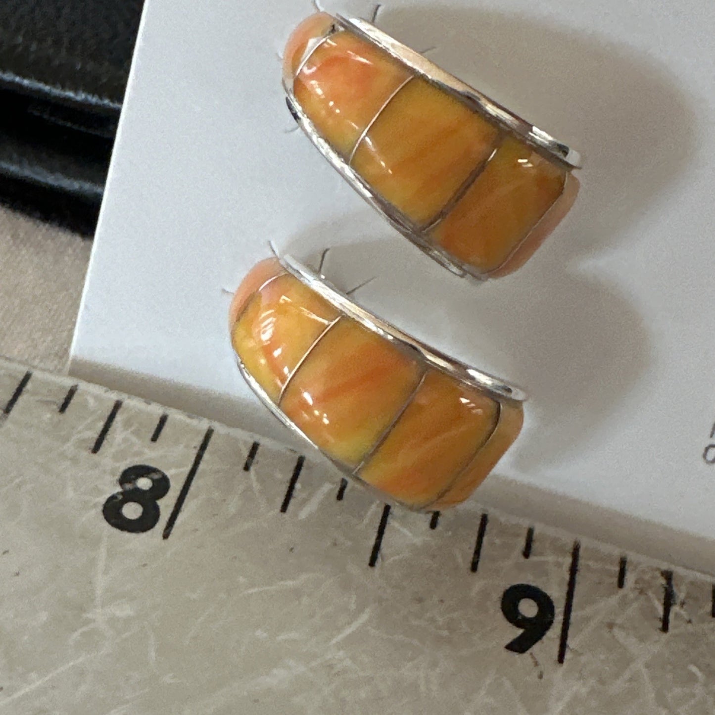 Gold Orange Spiny Oyster Navajo Sterling Silver Earrings 19260