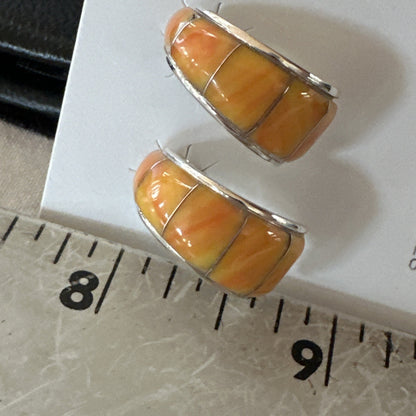 Gold Orange Spiny Oyster Navajo Sterling Silver Earrings 19260