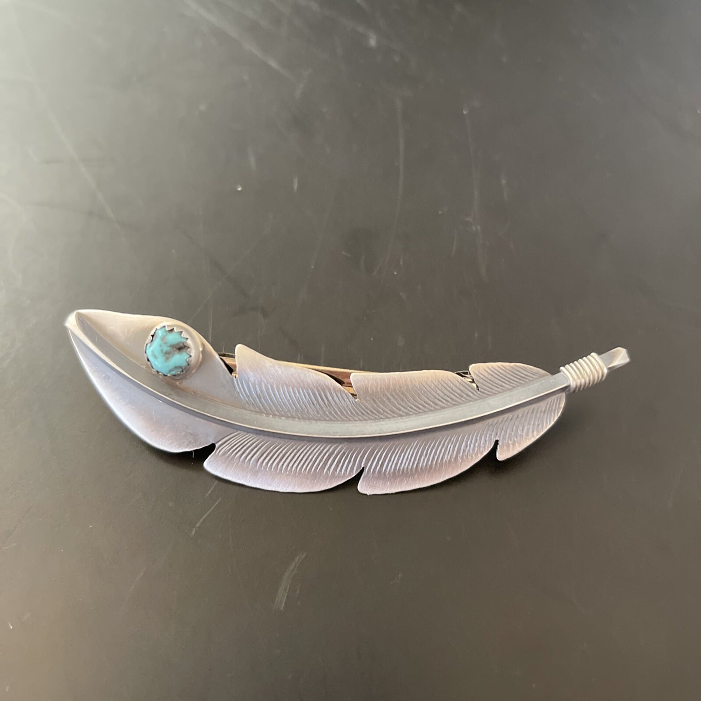 Womens Blue Turquoise Inlay Navajo Sterling Feather Barrett 02081N