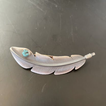 Womens Blue Turquoise Inlay Navajo Sterling Feather Barrett 02081N