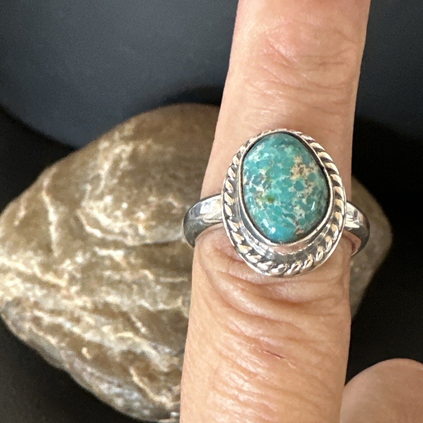 Womens Blue Sonoran Turquoise Navajo Sterling Silver Ring Size 8.5 18002