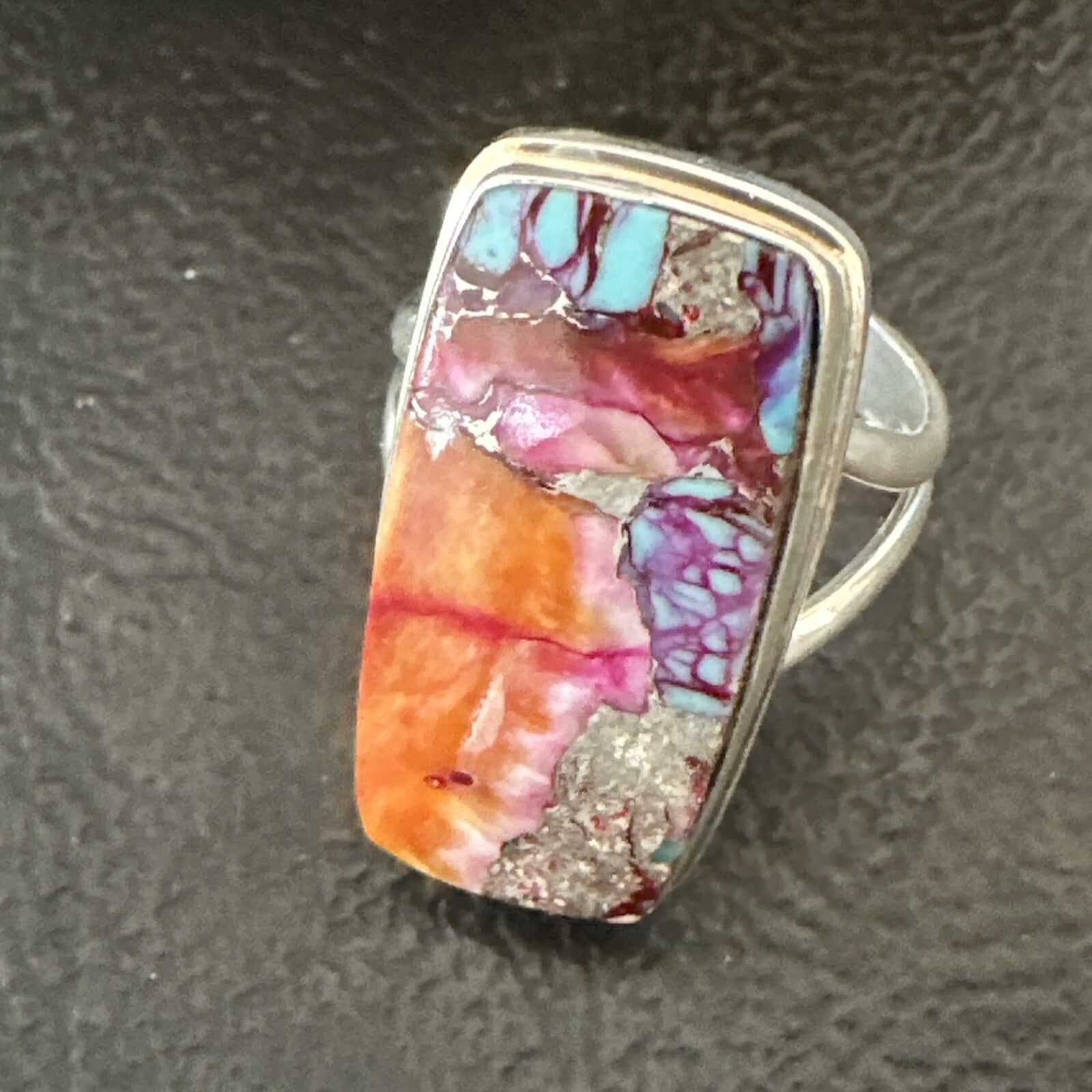 Blue Turquoise Spiny Oyster Southwestern Sterling Silver Ring Size 5 18502