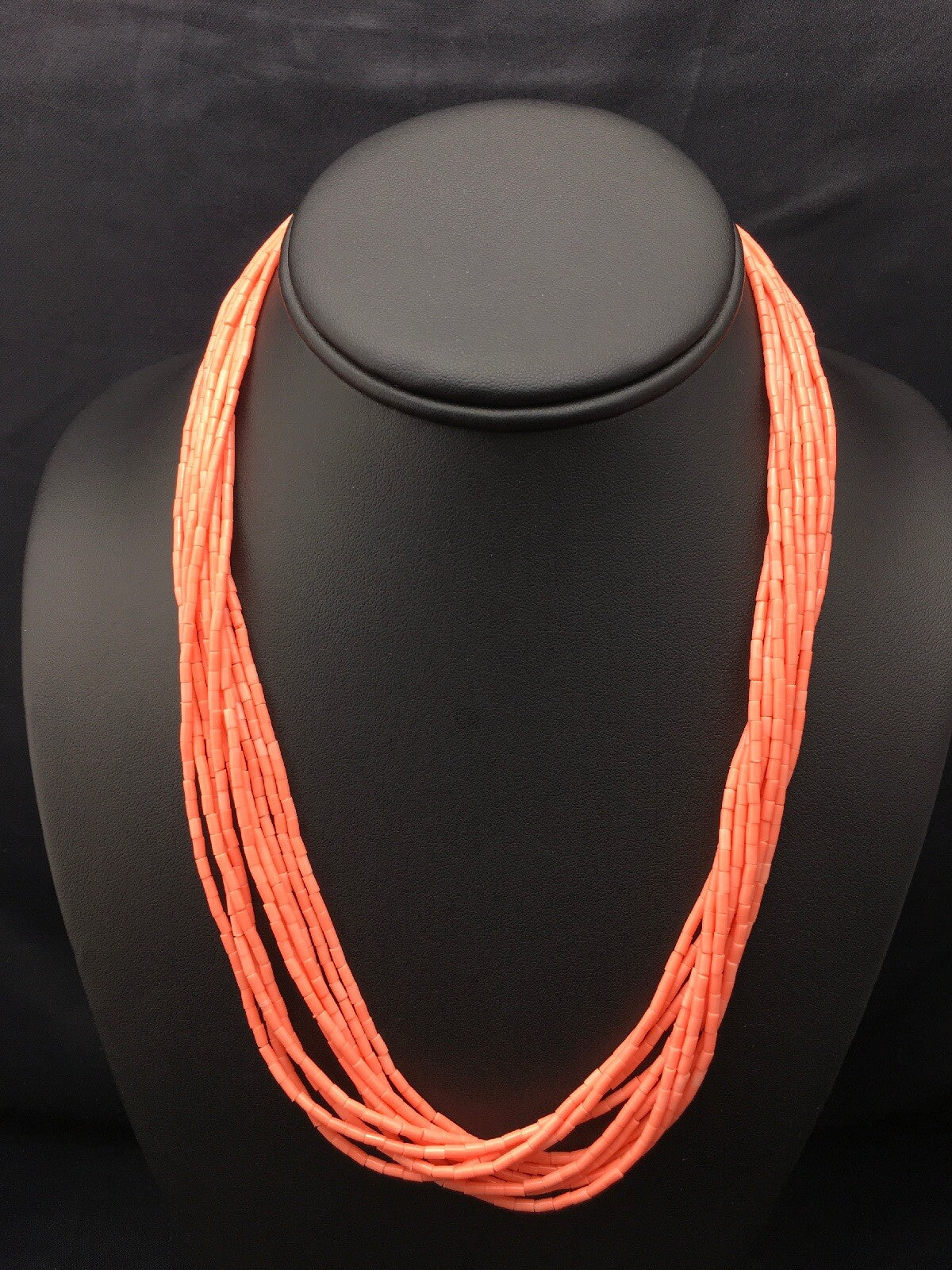 Native American Pink Coral Navajo Sterling Silver Necklace 10 Strand 4388