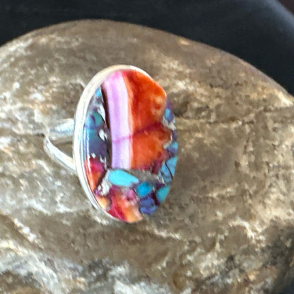 Blue Turquoise Spiny Oyster Southwestern Sterling Silver Ring Size 8 18480