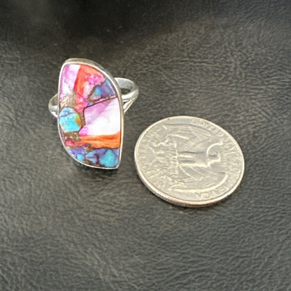Blue Turquoise Spiny Oyster Navajo Sterling Silver Ring Size 8 18249