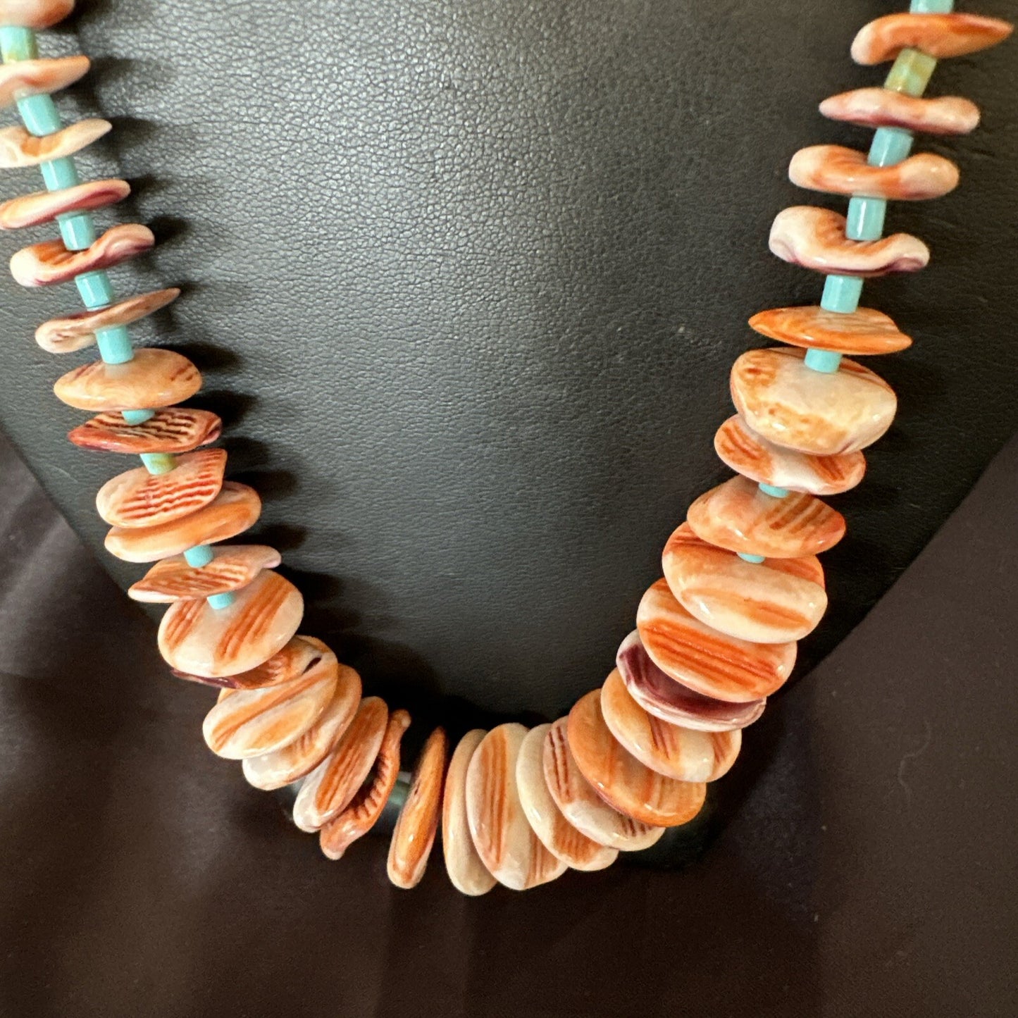 Orange Spiny Oyster Turquoise Navajo Pearls Sterling Silver Necklace 25" 18066