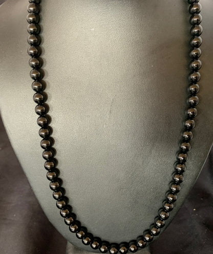 Mens Black Onyx Navajo Pearls Sterling Silver Necklace 23" 12979