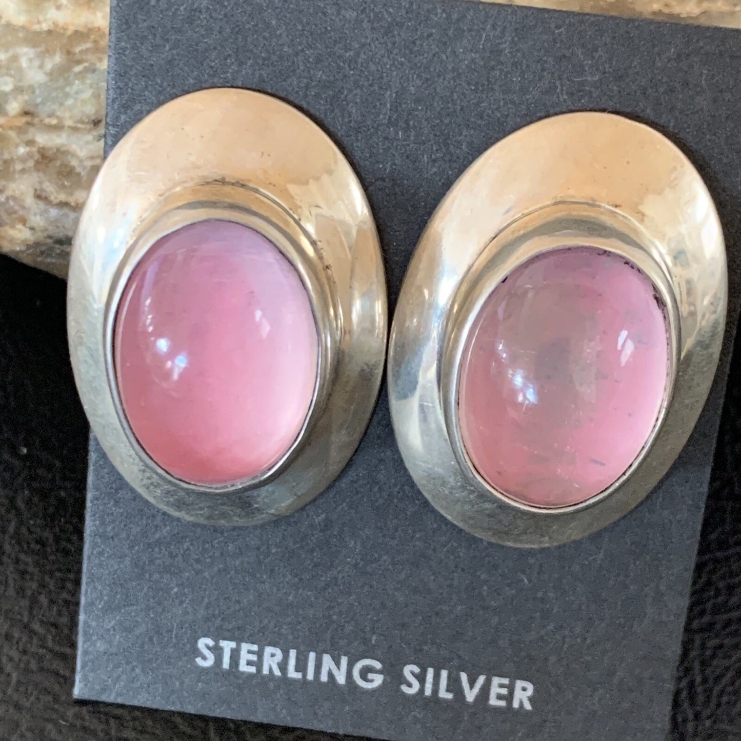 Navajo Pink Quartz Sterling Silver Post Stud Earrings 1" 13029