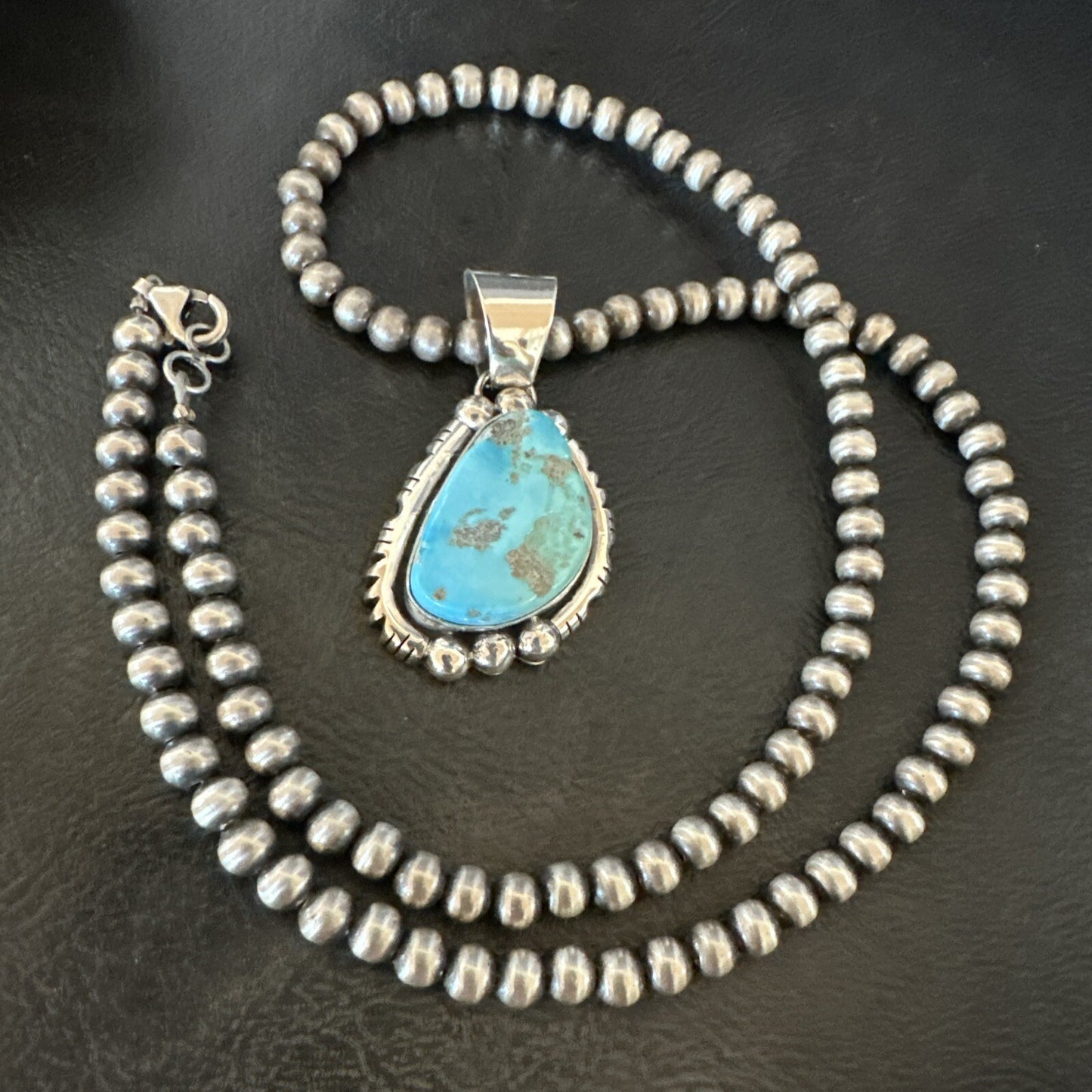 Rustic Blue Kingman Turquoise Pendant Navajo Sterling Silver Necklace 20" 18316