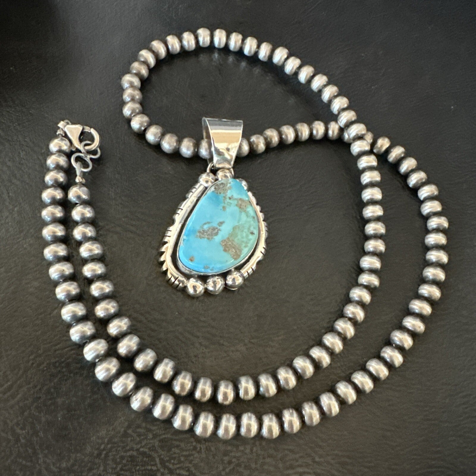 Rustic Blue Kingman Turquoise Pendant Navajo Sterling Silver Necklace 20" 18316