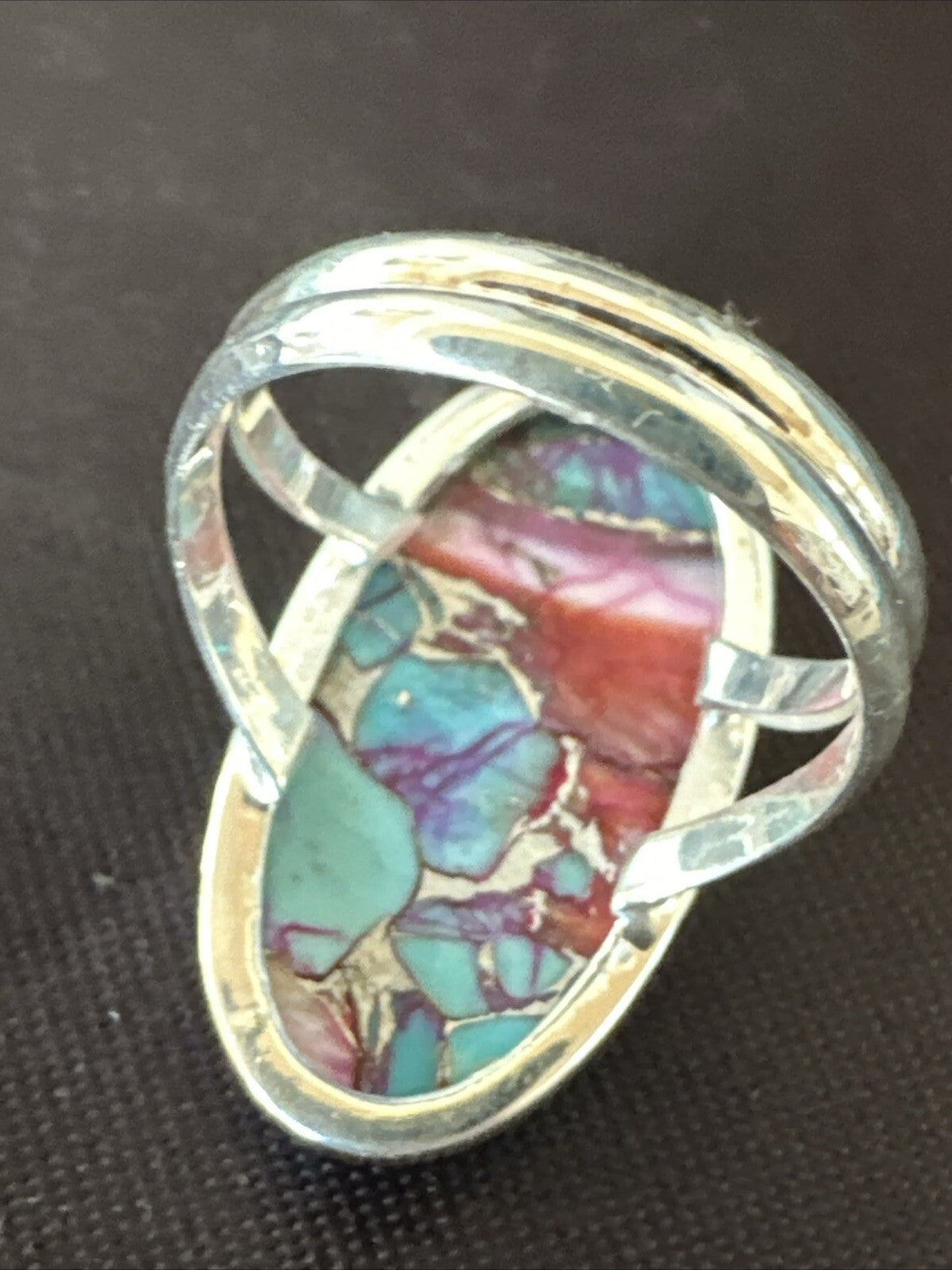 Blue Turquoise Spiny Oyster Southwestern Sterling Silver Ring Size 7 18432