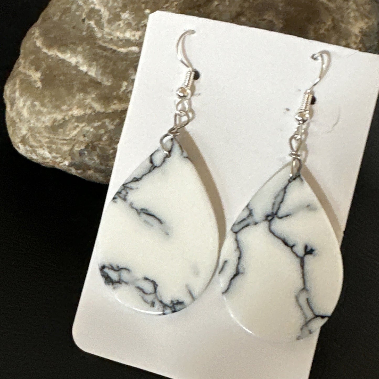 White Howlite Slab Sterling Silver Dangle Earrings 1” 19265