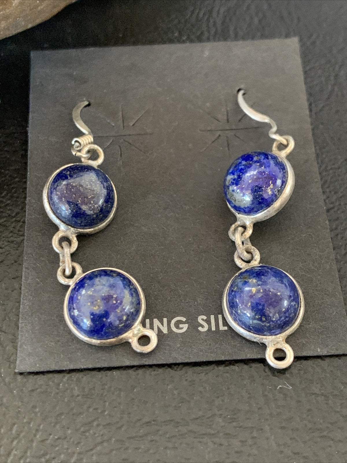Native Blue Lapis Sterling Silver Multi-Stone Dangle Drop Earrings 1" 12710